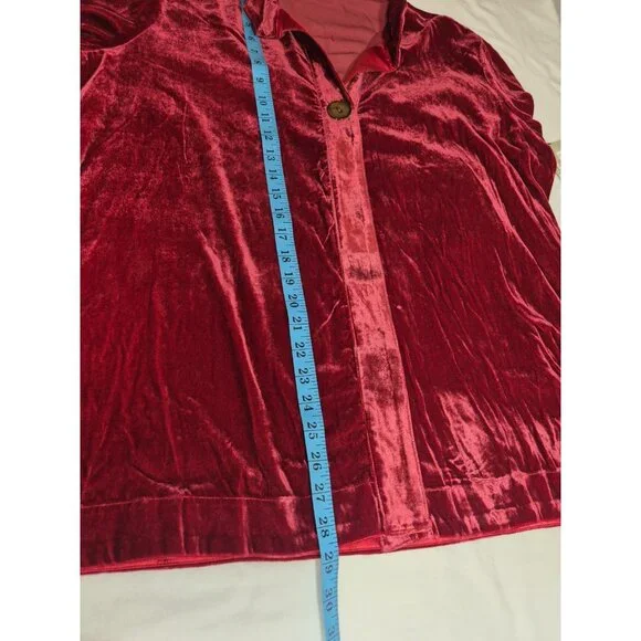 John Mark Women's Shirt Top Size 1X Red ¾ Sleeve Relaxed Fit Velvet Wired (09) - Picture 10 of 12